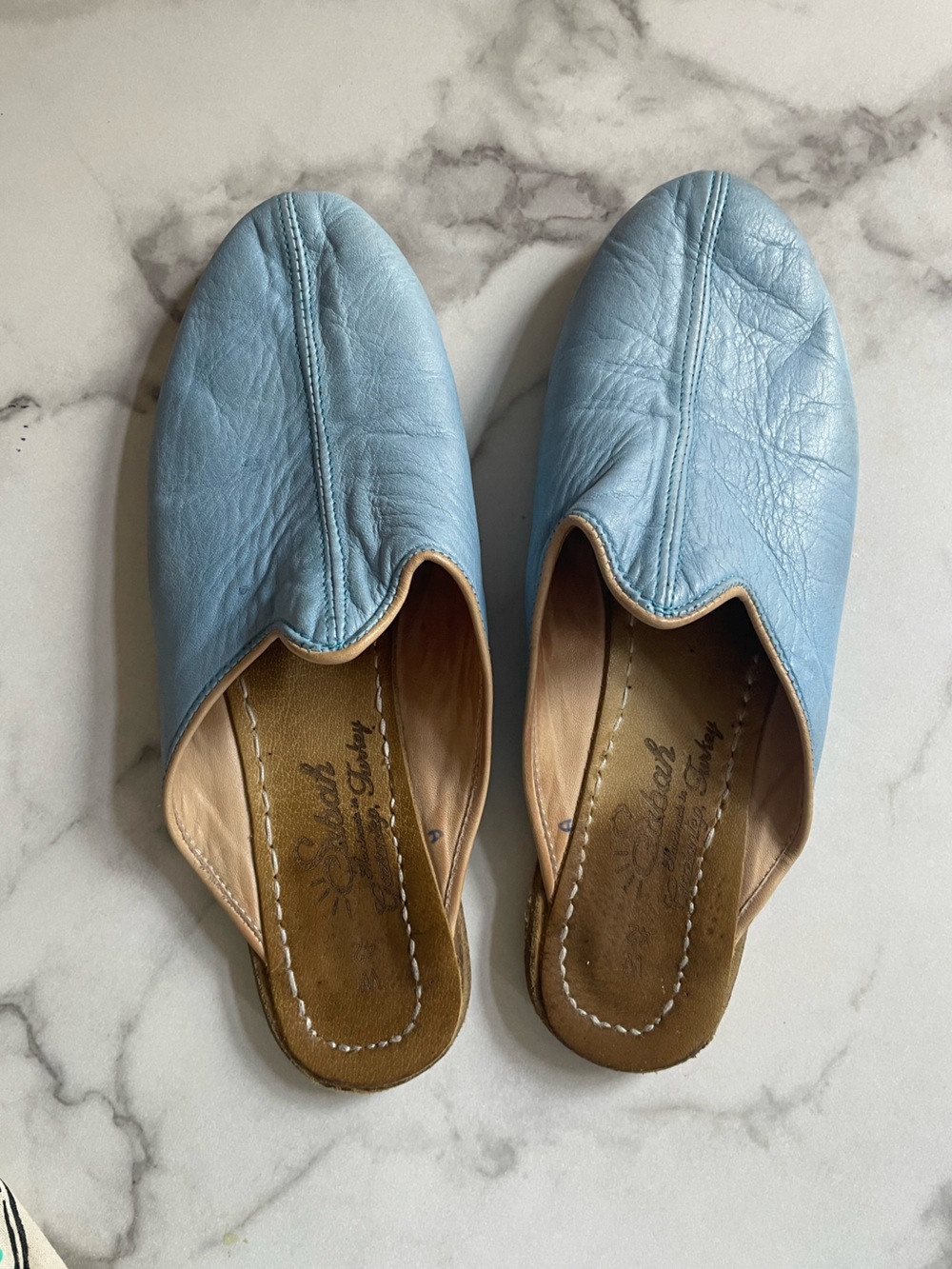Sabah blue leather mules